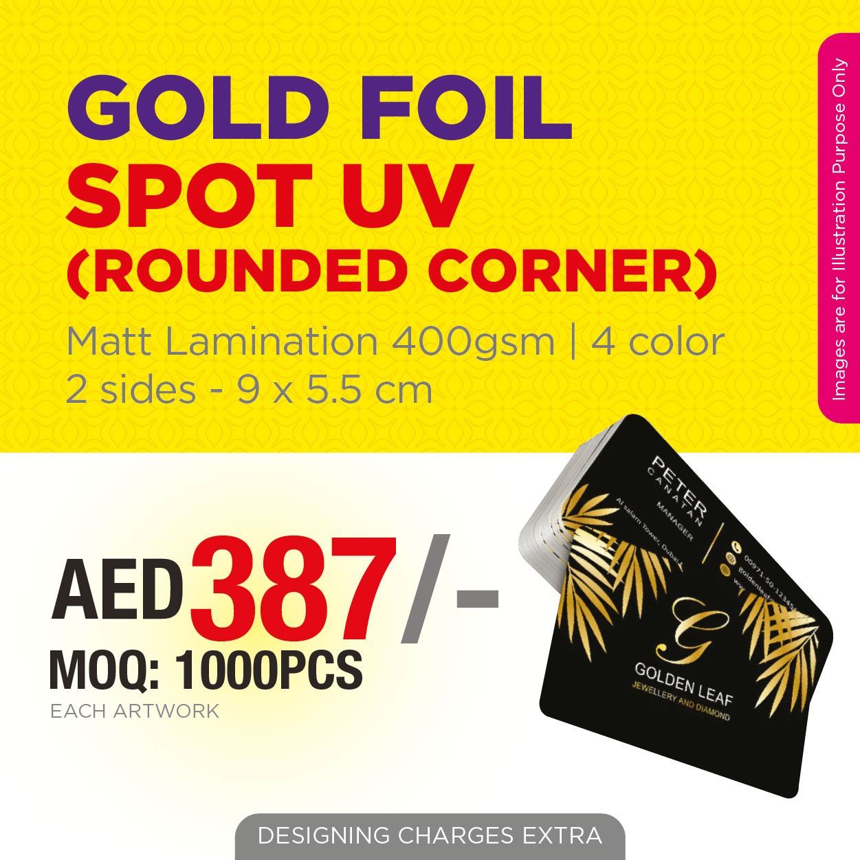 Gold Foil Spot UV Business Cards UAE | 400gsm Matte Finish rounded corner